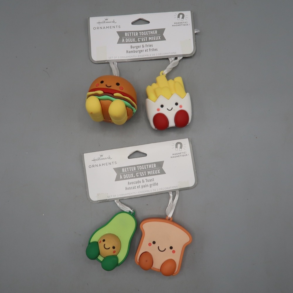Hallmark Better Together Magnetic Ornaments Lot Burger Fries & Avocado Toast